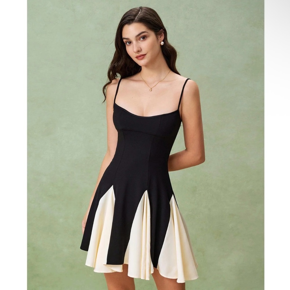 NWT Rihoas-Store Black Contrast Slip Mini Dress